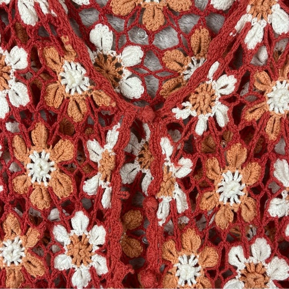 Vintage Y2K Crochet Daisy Knit Sweater Cardigan Button Medium - Picture 5 of 16